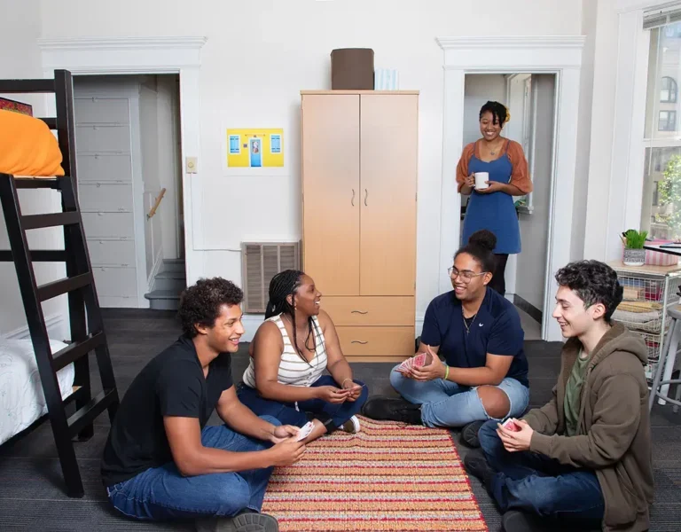Students in a dorm room
