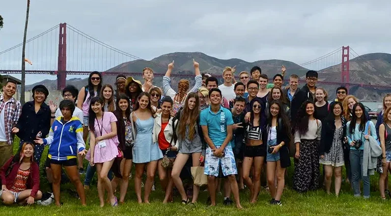 Group Shot of students in front of the Golden Gate Bridge