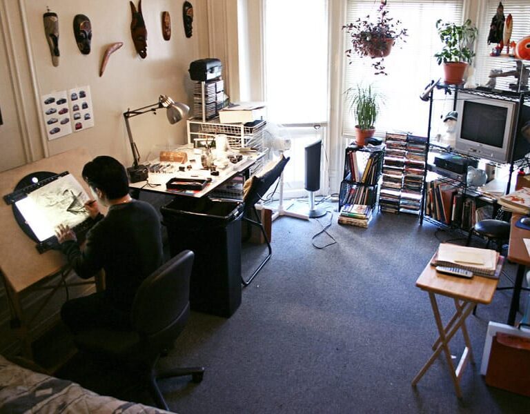 Student in dorm room