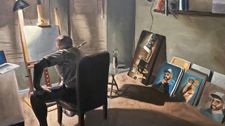 Painting of artist at easel. By Brian Hall - School of Fine Art Academy of Art University