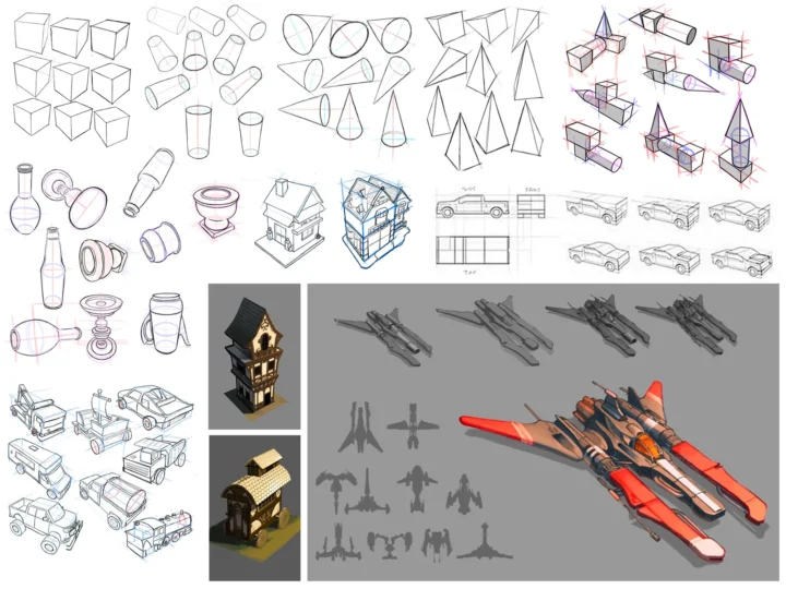 Student work showing various examples of digital drawing