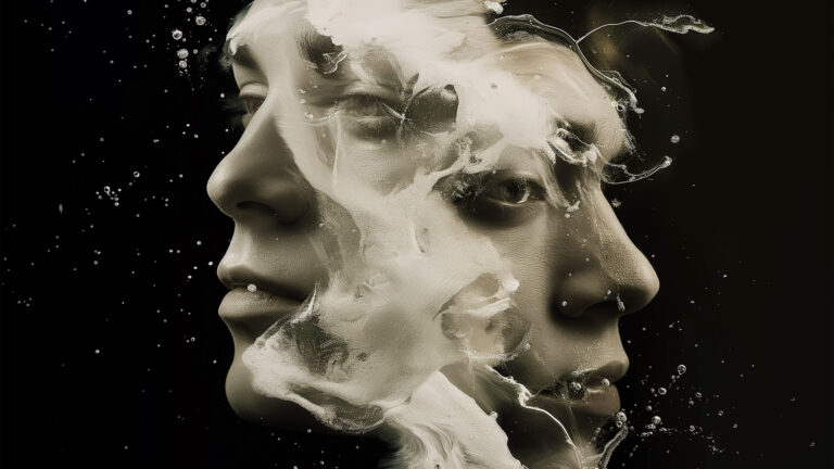 2 faces blended together looking in opposite directions