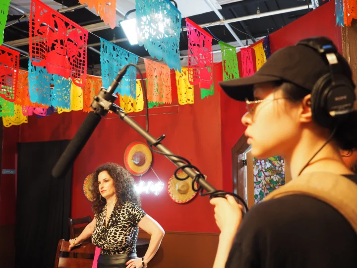 2 students work on project in the Soundstage