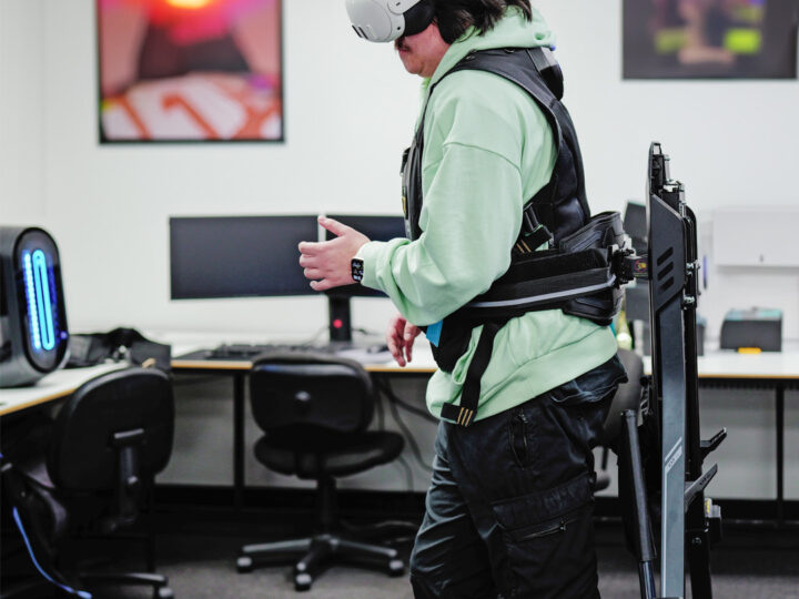 man in VR setup playing games